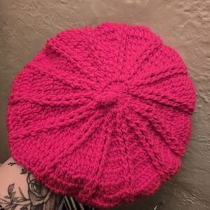 Hand Crocheted Hot Pink Beret Hat Handmade By ME